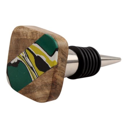 Square Wooden And Metal Wine Stopper (Pack Of One Piece)